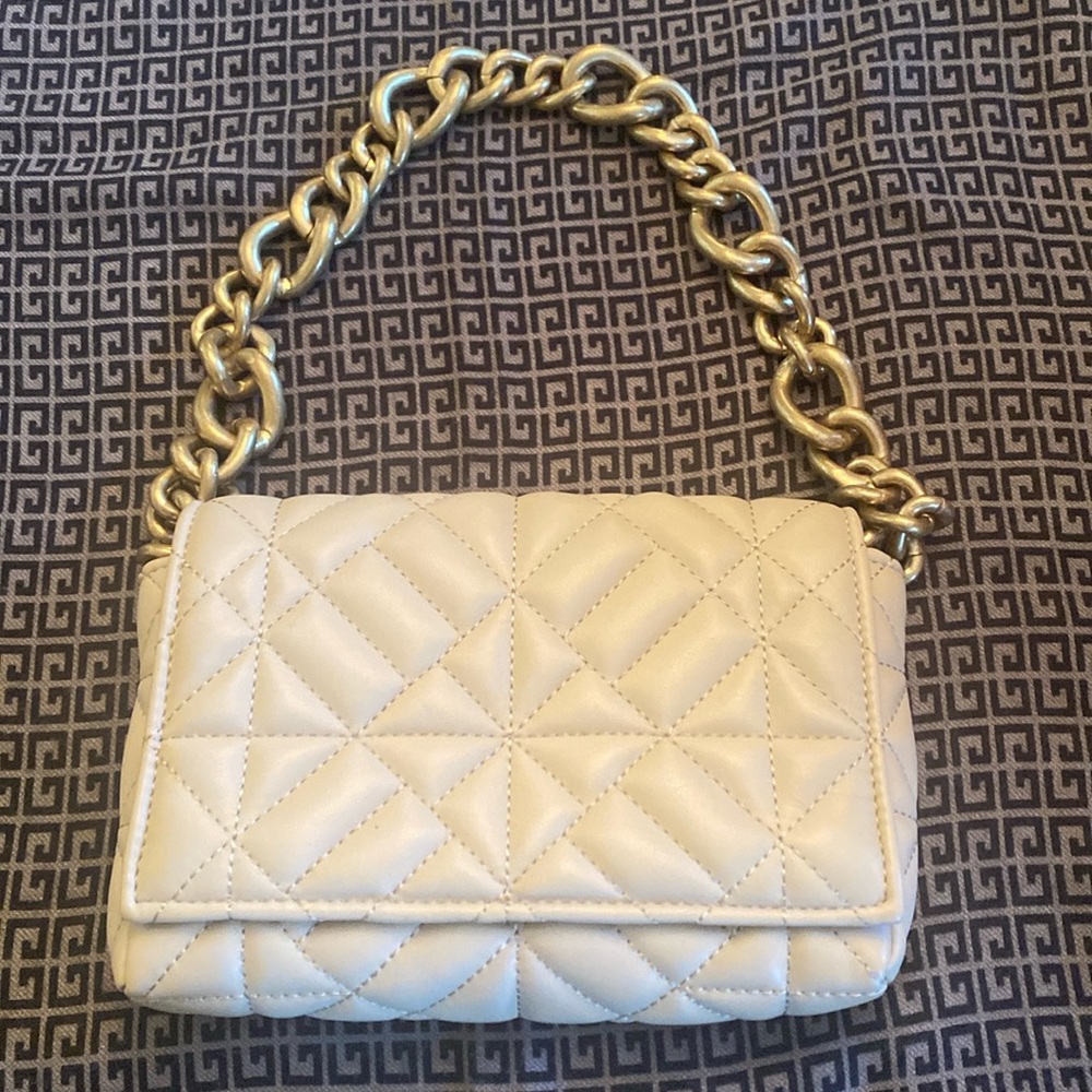 Zara New Beige Quilted Shoulder Bag